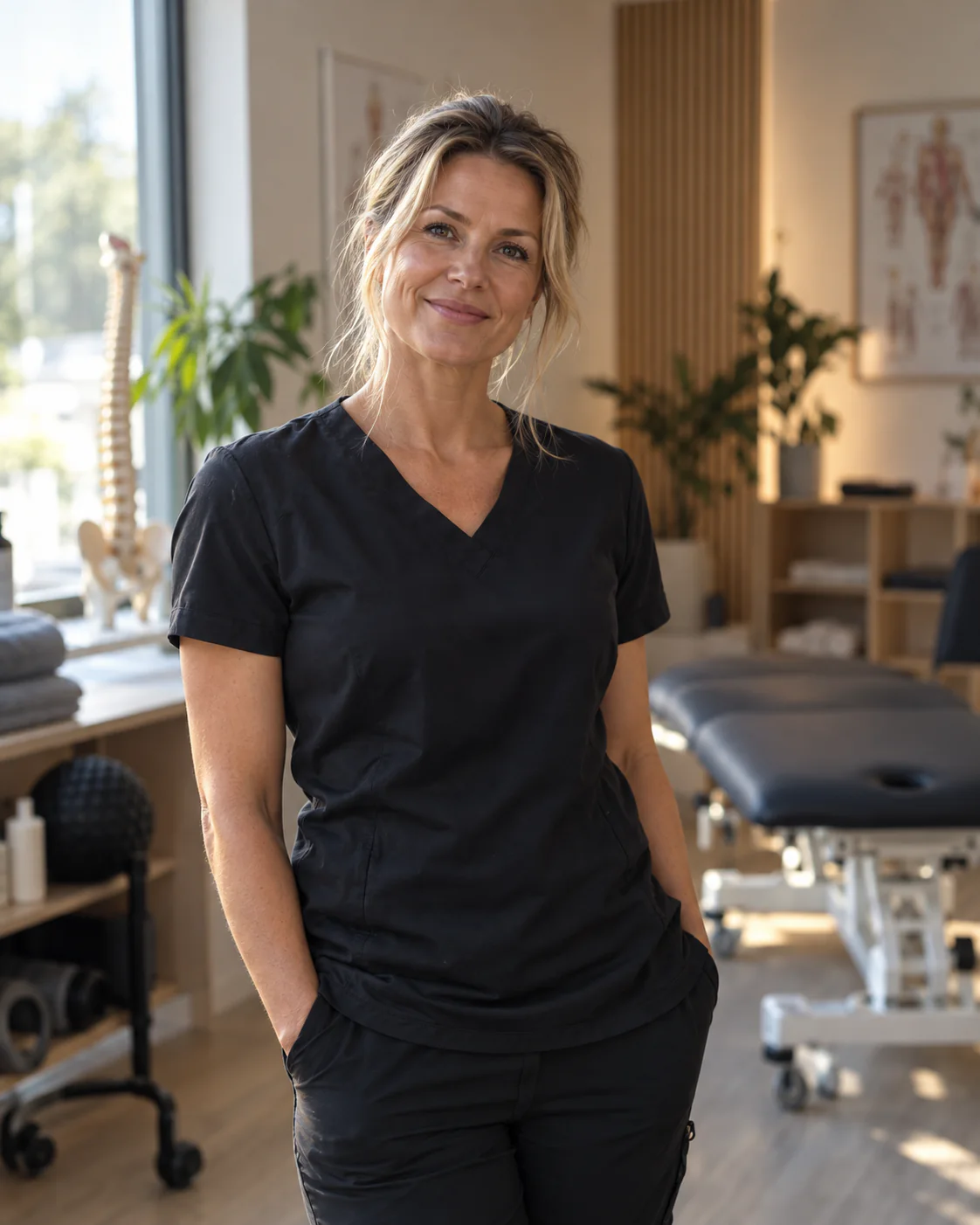 Fysioterapeut som driver egen klinikk, i behandlingsrommet